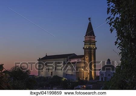 Evening mood, Cathedral of St. George, Piran, Istria, Slovenian Littoral, Slovenia, Europe View Large Photo Image Stock Photo - Evening mood, Cathedral of St. George, Piran, Istria, Slovenian Littoral, Slovenia, Europe. Fotosearch