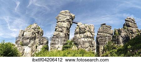 Stock Image - Externsteine, rock formations, Teutoburg Forest, North Rhine-Westphalia, Germany, Europe. Fotosearch