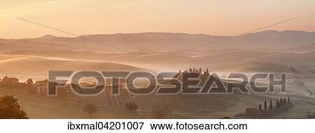Farm house Belvedere at sunrise, San Quirico d'Orcia, Val d'Orcia, UNESCO World Heritage Site, Province of Siena, Tuscany, Italy, Europe View Large Photo Image Stock Photo - Farm house Belvedere at sunrise, San Quirico d'Orcia, Val d'Orcia, UNESCO World Heritage Site, Province of Siena, Tuscany, Italy, Europe. Fotosearch