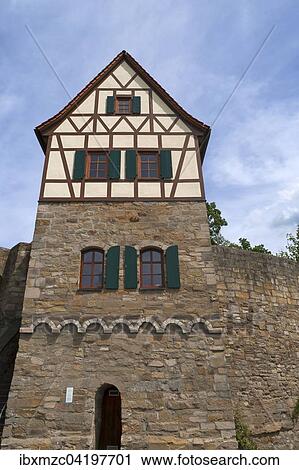 Stock Image - Former residential tower of a high medieval imperial castle, rebuilt, Burg Konigsberg castle, Konigsberg in Bavaria, Lower Franconia, Bavaria, Germany, Europe. Fotosearch