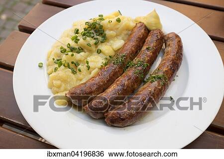 Franconian sausages and potato salad, Frankische Bratwurste, Klingenberg am Main, Lower Franconia, Franconia, Bavaria, Germany, Europe View Large Photo Image Stock Photograph - Franconian sausages and potato salad, Frankische Bratwurste, Klingenberg am Main, Lower Franconia, Franconia, Bavaria, Germany, Europe. Fotosearch