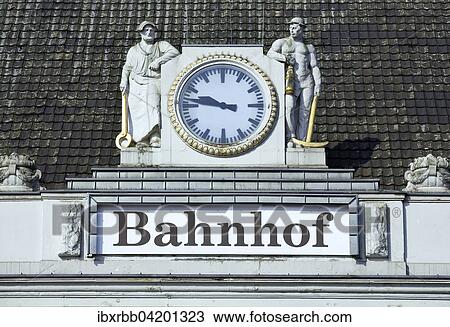 Gable with clock, Central Station, Hamm, Westphalia, North Rhine-Westphalia, Germany, Europe View Large Photo Image Stock Image - Gable with clock, Central Station, Hamm, Westphalia, North Rhine-Westphalia, Germany, Europe. Fotosearch