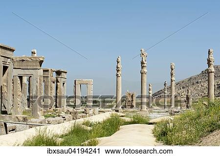 Gates and pillars, residential palace of Xerxes and Apadana, ancient Persian royal capital Persepolis, Iran, Asia View Large Photo Image Stock Image - Gates and pillars, residential palace of Xerxes and Apadana, ancient Persian royal capital Persepolis, Iran, Asia. Fotosearch