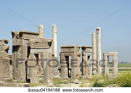 Gates and pillars, residential palace of Xerxes and Apadana, ancient Persian royal capital Persepolis, Iran, Asia View Large Photo Image Stock Photo - Gates and pillars, residential palace of Xerxes and Apadana, ancient Persian royal capital Persepolis, Iran, Asia. Fotosearch