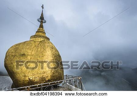 Golden Rock with Kyaiktiyo Pagoda in fog, Kyaikto, Thaton District, Mon State, Myanmar, Asia View Large Photo Image Picture - Golden Rock with Kyaiktiyo Pagoda in fog, Kyaikto, Thaton District, Mon State, Myanmar, Asia. Fotosearch