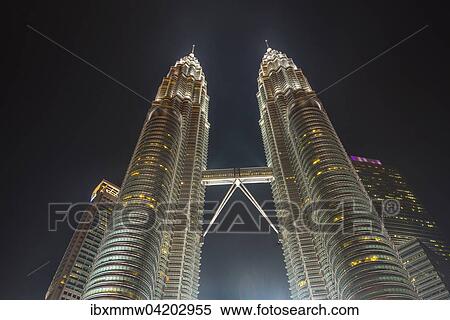 Illuminated Petronas Tower at night, Kuala Lumpur, Malaysia, Asia View Large Photo Image Stock Photography - Illuminated Petronas Tower at night, Kuala Lumpur, Malaysia, Asia. Fotosearch