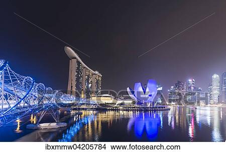 Light show, Millenium Bridge, Marina Bay Sands Hotel, Marina Bay, Museum of Science and Art, at night, Singapore, Asia View Large Photo Image Picture - Light show, Millenium Bridge, Marina Bay Sands Hotel, Marina Bay, Museum of Science and Art, at night, Singapore, Asia. Fotosearch