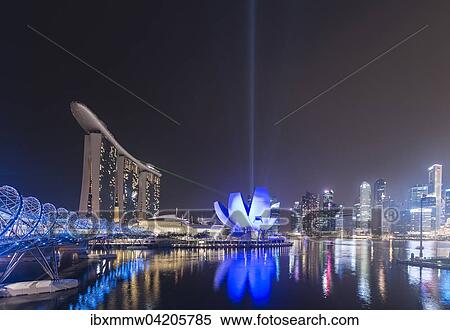 Light show, Millenium Bridge, Marina Bay Sands Hotel, Marina Bay, Museum of Science and Art, at night, Singapore, Asia View Large Photo Image Stock Photography - Light show, Millenium Bridge, Marina Bay Sands Hotel, Marina Bay, Museum of Science and Art, at night, Singapore, Asia. Fotosearch