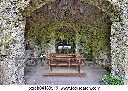 Stock Photo - Lourdes grotto at the James church at Hohenberg, Baden-Wurttemberg, Germany, Europe. Fotosearch