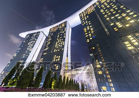 Marina Bay Sands Hotel at night, Singapore, Asia View Large Photo Image Stock Photo - Marina Bay Sands Hotel at night, Singapore, Asia. Fotosearch