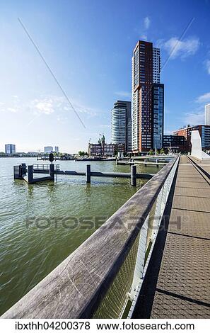 Stock Photo - Modern architecture by the Nieuwe Maas River, district of Feijenoord, Rotterdam, Holland, The Netherlands, Europe. Fotosearch