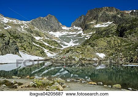 Stock Photo - Mountain lake Lac Blanc, Chamonix, Savoie Alps, Haute-Savoie department, France, Europe. Fotosearch