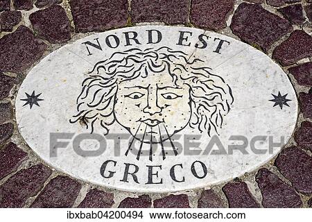 Picture - Nord Est, Greco, wind rose, wind direction, marble slabs, Piazza di San Pietro, St. Peter's Square, Rome, Lazio, Italy, Europe. Fotosearch