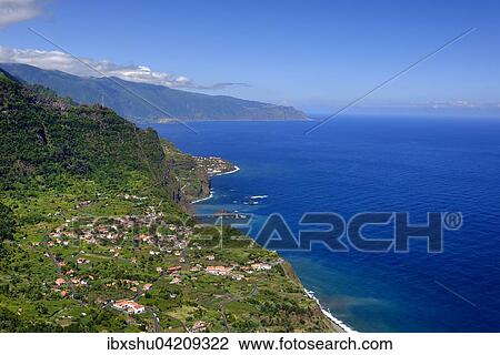 Stock Image - North coast with the village of Arco de Sao Jorge, Madeira, Portugal, Europe. Fotosearch
