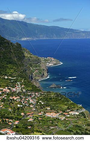 Stock Photograph - North coast with the village of Arco de Sao Jorge, Madeira, Portugal, Europe. Fotosearch