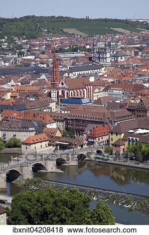 Stock Photo - Old Main Bridge and historic centre of Wurzburg, Lower Franconia, Bavaria, Germany, Europe. Fotosearch