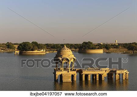 Pavillon with Ghat, Gadisar Lake, Gadi Sagar, Jaisalmer, Rajasthan, India, Asia View Large Photo Image Stock Photo - Pavillon with Ghat, Gadisar Lake, Gadi Sagar, Jaisalmer, Rajasthan, India, Asia. Fotosearch