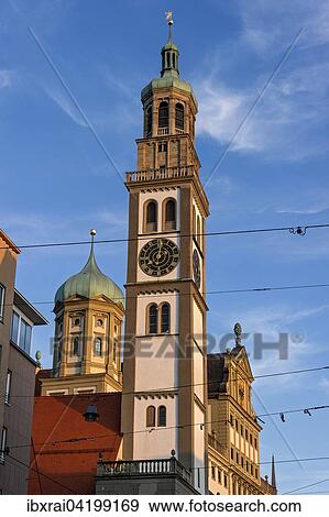 Stock Photo - Perlach Tower and City Hall, Augsburg, Swabia, Bavaria, Germany, Europe. Fotosearch