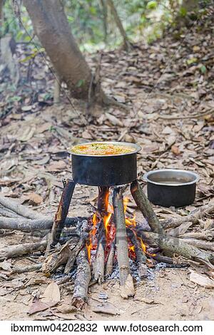 Pot of food on a campfire in the jungle, tropical rain forest, Taman Negara, Malaysia, Asia View Large Photo Image Stock Image - Pot of food on a campfire in the jungle, tropical rain forest, Taman Negara, Malaysia, Asia. Fotosearch