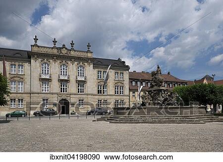 Stock Image - Residenzplatz square with Margrave Fountain, Bayreuth, Upper Franconia, Bavaria, Germany, Europe. Fotosearch