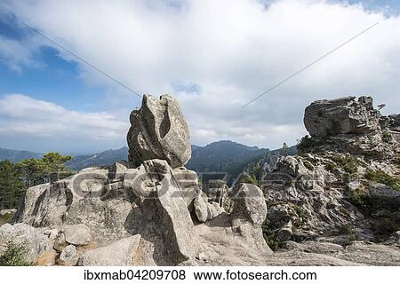 Stock Photo - Rock formation, mountain landscape, L'Ospedale Alta Rocca, Corsica, France, Europe. Fotosearch