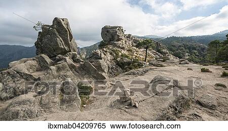 Rock formation, mountain landscape, L'Ospedale Alta Rocca, Corsica, France, Europe View Large Photo Image Stock Photography - Rock formation, mountain landscape, L'Ospedale Alta Rocca, Corsica, France, Europe. Fotosearch