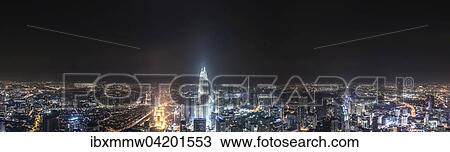 Stock Image - Skyline at night, Petronas Towers, Kuala Lumpur, Malaysia, Asia. Fotosearch