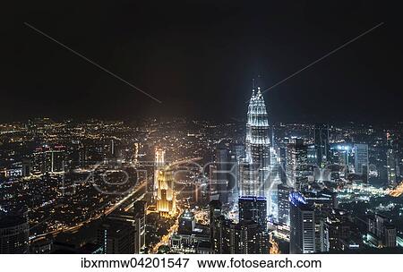 Stock Photo - Skyline at night, Petronas Towers, Kuala Lumpur, Malaysia, Asia. Fotosearch