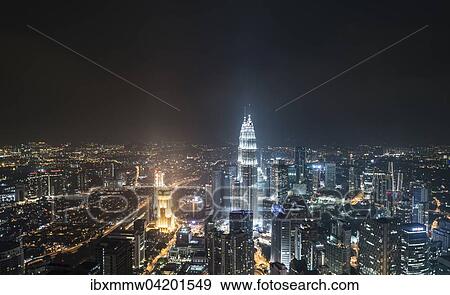 Stock Photo - Skyline at night, Petronas Towers, Kuala Lumpur, Malaysia, Asia. Fotosearch