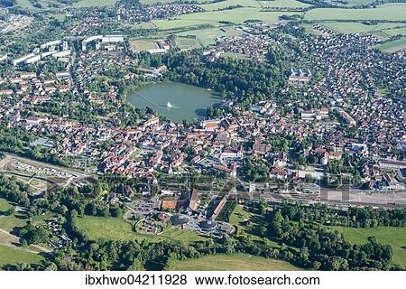 Stock Photo - Spa area Bad Salzungen and Burgsee lake, saline spa Bad Salzungen, Wartburgkreis, Thuringia, Germany, Europe. Fotosearch