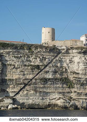 Stock Photography - Staircase of the King of Argonia, chalk cliffs, Bonifacio, Corsica, France, Europe. Fotosearch