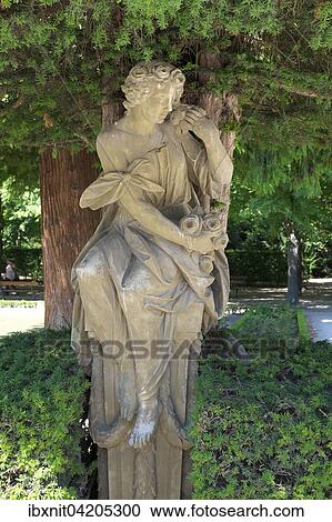 Stock Image - Statue in the courtyard garden, Residenz, Wurzburg, Lower Franconia, Bavaria, Germany, Europe. Fotosearch