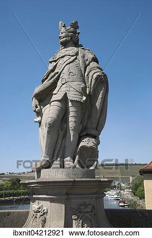 Stock Image - Statue on the Old Main Bridge, Wurzburg, Lower Franconia, Bavaria, Germany, Europe. Fotosearch