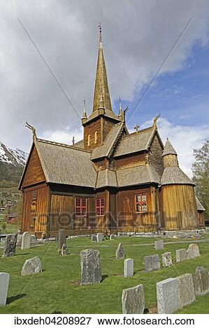 Stave Church Lom, west of Odda, Norway, Europe View Large Photo Image Stock Photo - Stave Church Lom, west of Odda, Norway, Europe. Fotosearch