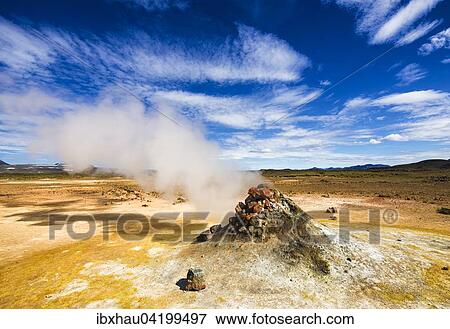 Steaming fumarole in geothermal area Hverarond also Hverir or Namaskard, North Iceland, Iceland, Europe View Large Photo Image Stock Photo - Steaming fumarole in geothermal area Hverarond also Hverir or Namaskard, North Iceland, Iceland, Europe. Fotosearch