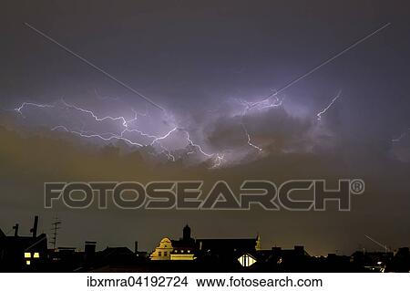 Stormy sky with lightning over Munich, Bavaria, Germany, Europe View Large Photo Image Picture - Stormy sky with lightning over Munich, Bavaria, Germany, Europe. Fotosearch