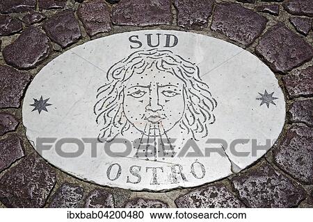 Stock Image - Sud, Ostro, wind rose, wind direction, marble slabs, Piazza di San Pietro, St. Peter's Square, Rome, Lazio, Italy, Europe. Fotosearch
