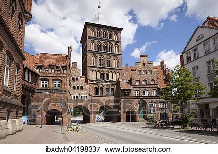 Stock Photo - The late Gothic era castle gate, Lubeck, Hanseatic City, Schleswig-Holstein, Germany, Europe. Fotosearch