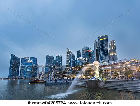 The Merlion, symbol of the city of Singapore, city center skyline, financial center, Finance District, Singapore river, Singapore, Asia View Large Photo Image Picture - The Merlion, symbol of the city of Singapore, city center skyline, financial center, Finance District, Singapore river, Singapore, Asia. Fotosearch
