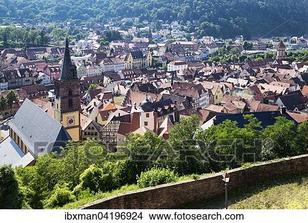 Picture - Townscape, view from Wertheim Castle, Tauberfranken, Baden-Wurttemberg, Germany, Europe. Fotosearch