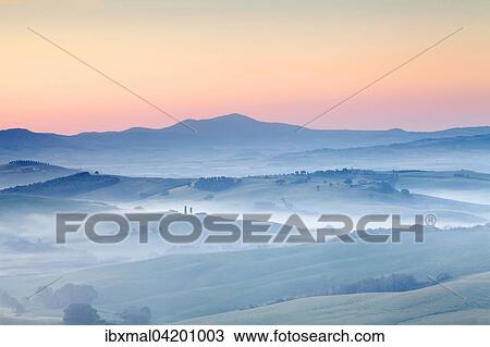Tuscan landscape at sunrise, San Quirico d'Orcia, Val d'Orcia, UNESCO World Heritage Site, Province of Siena, Tuscany, Italy, Europe View Large Photo Image Stock Image - Tuscan landscape at sunrise, San Quirico d'Orcia, Val d'Orcia, UNESCO World Heritage Site, Province of Siena, Tuscany, Italy, Europe. Fotosearch