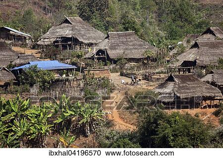 Typical thatched huts in a mountain village of the Ann tribe, at Pin Tauk, Shan State Golden Triangle, Myanmar, Asia View Large Photo Image Stock Image - Typical thatched huts in a mountain village of the Ann tribe, at Pin Tauk, Shan State Golden Triangle, Myanmar, Asia. Fotosearch