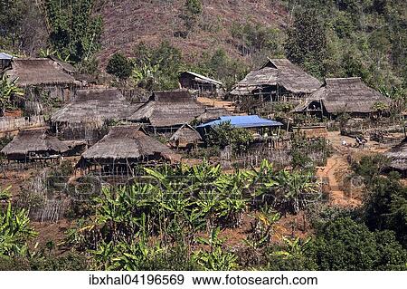 Typical thatched huts in a mountain village of the Ann tribe, at Pin Tauk, Shan State Golden Triangle, Myanmar, Asia View Large Photo Image Stock Photo - Typical thatched huts in a mountain village of the Ann tribe, at Pin Tauk, Shan State Golden Triangle, Myanmar, Asia. Fotosearch