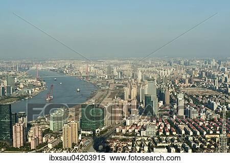 View from Jin Mao Tower, Huangpu River, Pudtog, Shanghai, China, Asia View Large Photo Image Stock Photography - View from Jin Mao Tower, Huangpu River, Pudtog, Shanghai, China, Asia. Fotosearch