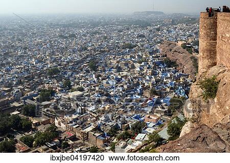 Stock Image - View from Mehrangarh Fort onto Brahmapuri, Blue City, district of Jodhpur, Rajasthan, India, Asia. Fotosearch