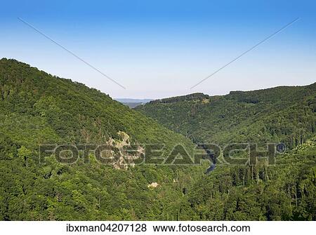 Stock Photo - View from Schauenstein castle over the Kamptal, Polla, Waldviertel, Lower Austria, Austria, Europe. Fotosearch