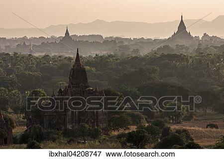 View of pagodas, temples, pagodas field, backlit, evening light, Bagan, Mandalay Division, Myanmar, Asia View Large Photo Image Stock Photo - View of pagodas, temples, pagodas field, backlit, evening light, Bagan, Mandalay Division, Myanmar, Asia. Fotosearch