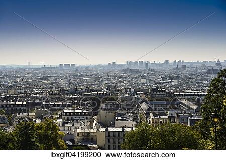 Stock Image - View of Paris from Montmartre, Ile-de-France, France, Europe. Fotosearch