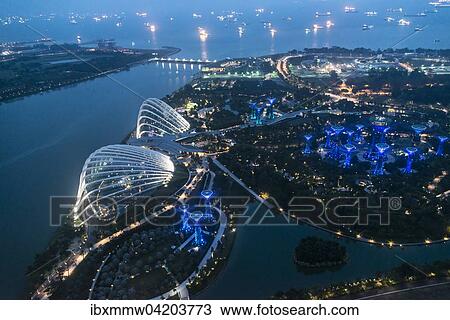 View of the illuminated Gardens by the Bay, Singapore, Asia View Large Photo Image Stock Image - View of the illuminated Gardens by the Bay, Singapore, Asia. Fotosearch