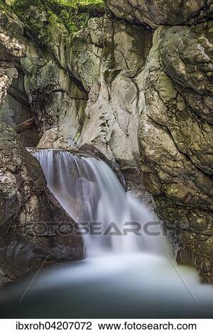 Stock Image - Waterfall in Taugler Strubklamm, Taugl, Hallein District, Salzburg, Austria, Europe. Fotosearch